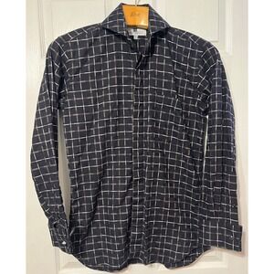 Italo Mondo Mens Black Windowpane Check Long Sleeve Button Down Shirt 15 32/33